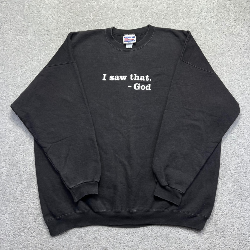 VINTAGE Y2k I Saw That -God Sweatshirt XXL Black Faded Heavy Christian Jesus